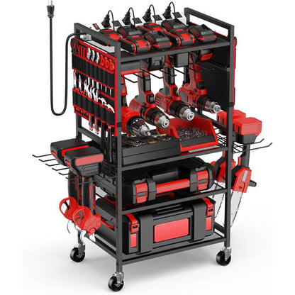 Power Tool Organizer Cart with 20A Power Strip
