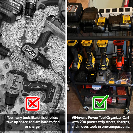 Power Tool Organizer Cart with 20A Power Strip