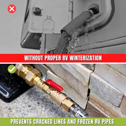 RV Winterize Blowout Adapter with Shut-off Valve Kit