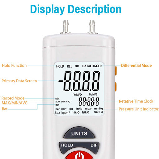 HVAC Digital Manometer Gas Pressure Tester