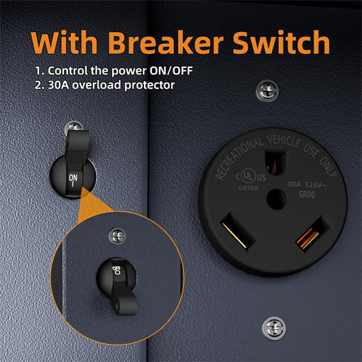 30 Amp RV Power Outlet Box with Breaker