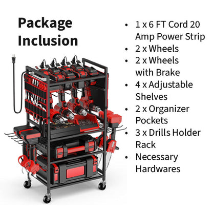 Power Tool Organizer Cart with 20A Power Strip